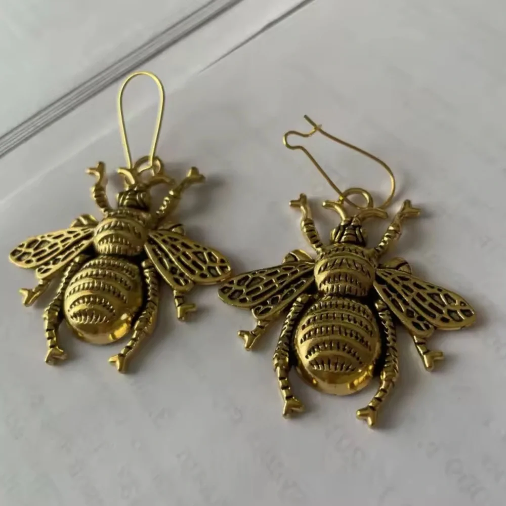 Gold Bee Dangle Earrings Unique Jewelry - Picture 2 of 11